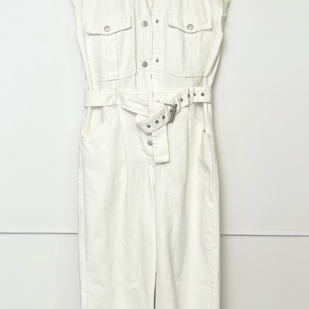 White Denim Jumpsuit with Belt